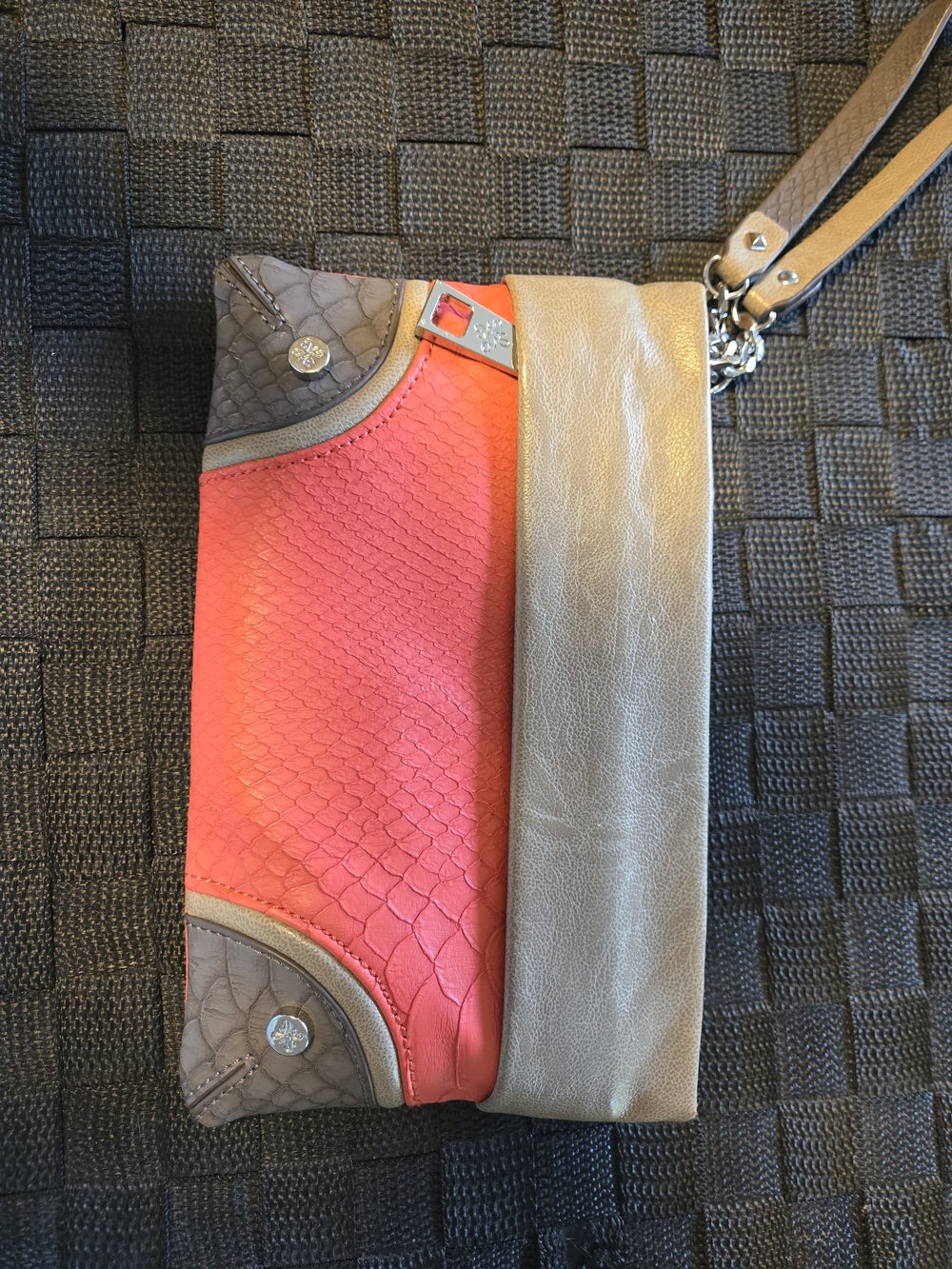 Women’s Coral and Taupe Convertible Wristlet Clutch